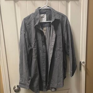 Aerie Oversized Charcoal Button-Up Shirt